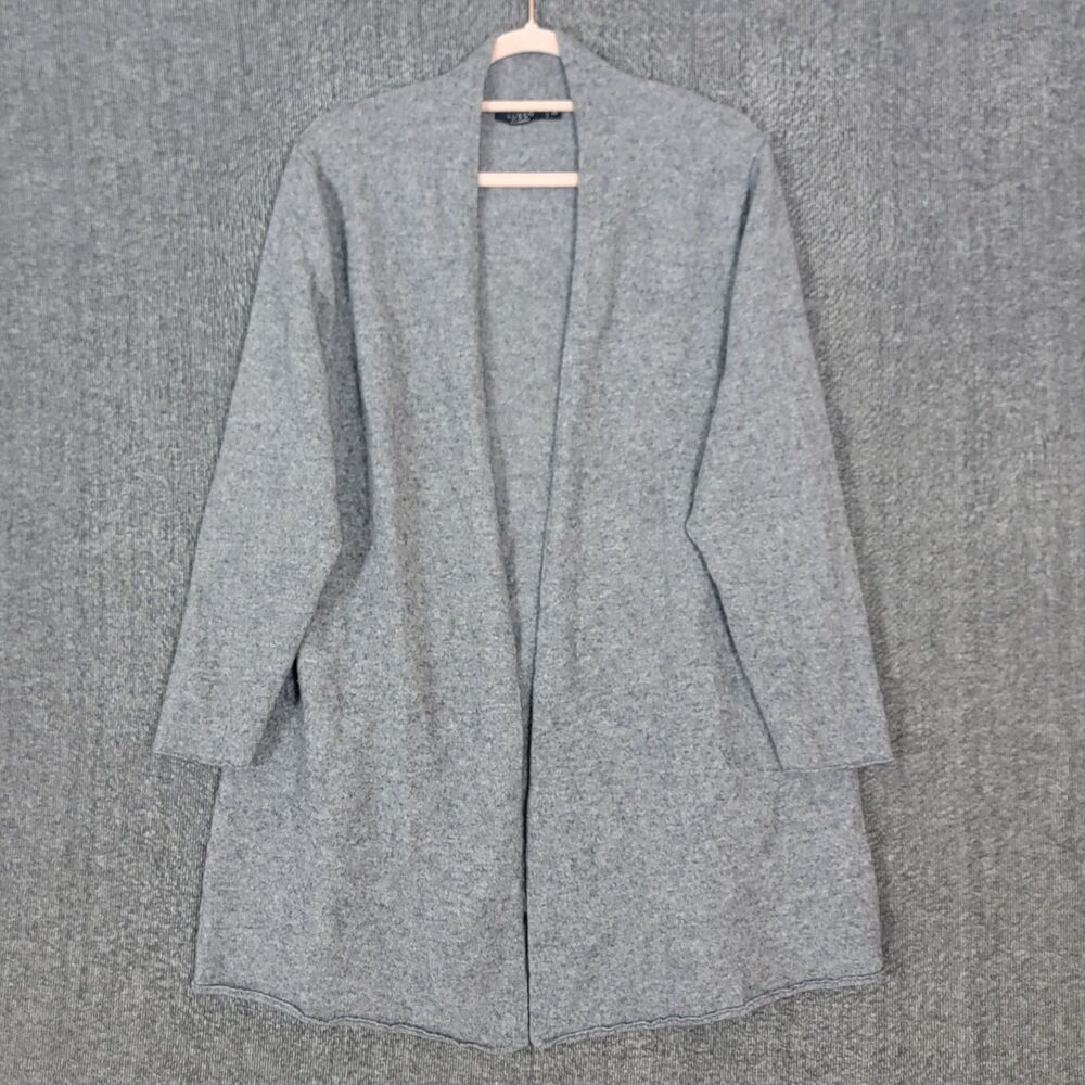 Lusso Cardigan Sweater Womens 2X Gray 100% Cashmere Open Front Luxury Old Money